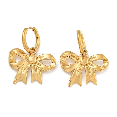 304 Stainless Steel Bowknot Hoop Earrings EJEW-L295-001G-1