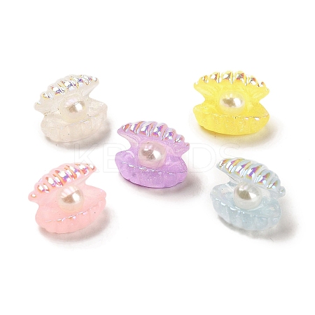 Transparent Resin Shell Ornament with Imitation Baroque Pearl Beads RESI-F045-02A-1