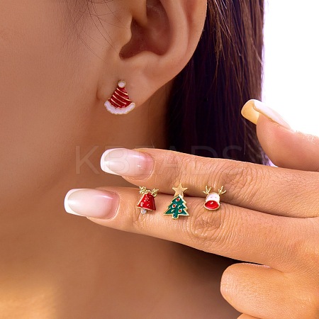 4Pcs Christmas Theme Alloy Enamel Stud Earrings EJEW-B068-02KCGG-04-1