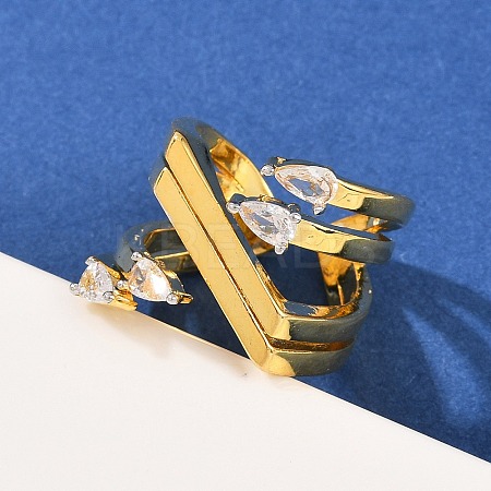 Brass Micro Pave Cubic Zirconia Cuff Rings for Women RJEW-L132-06G-1