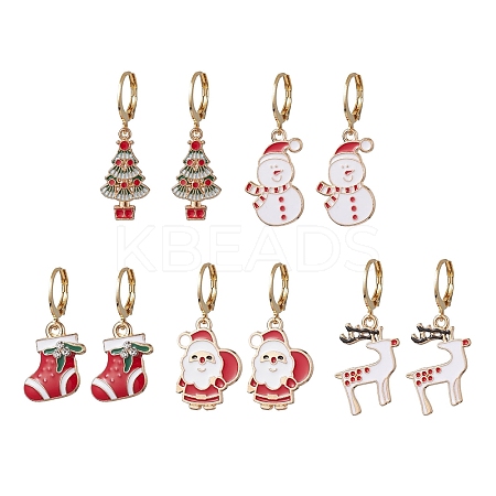 5Pairs 5 Styles Christmas Theme Alloy Enamel Dangle Earrings EJEW-JE05826-1