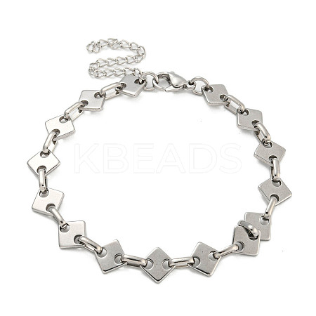 Non-Tarnish 304 Stainless Steel Rhombus Link Chains Bracelets for Men & Women LS-BJEW-D042-02P-1