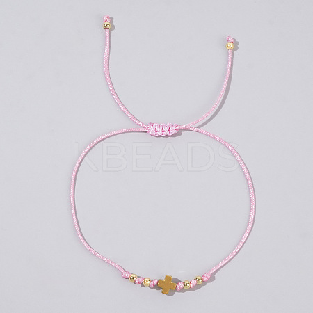 Adjustable Cross & Round Braided Bead Bracelets for Women YI2903-5-1