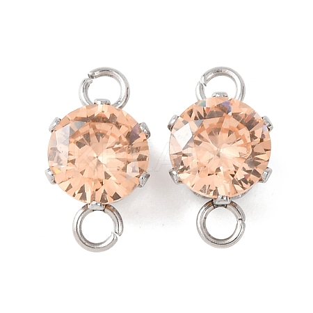 304 Stainless Steel Micro Pave Cubic Zirconia Connector Charms STAS-H240-50P-04-1