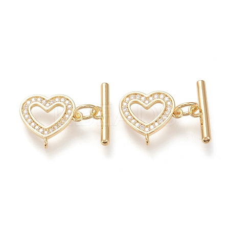 Brass Micro Pave Clear Cubic Zirconia Toggle Clasps KK-F820-01G-1