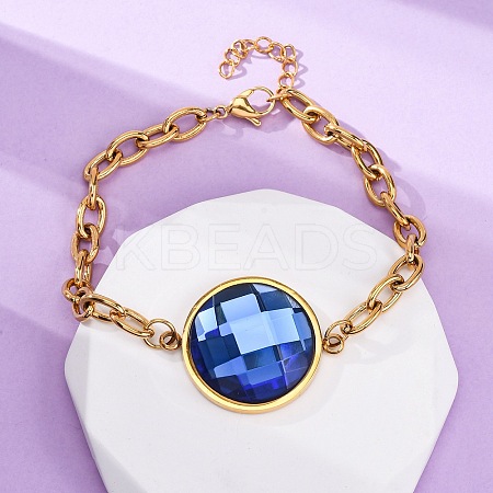304 Stainless Steel Flat Round Link Bracelets BJEW-A036-10G-01-1