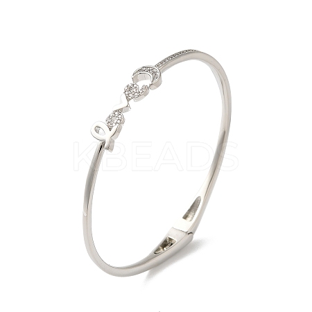 Rack Plating Brass Micro Pave Clear Cubic Zirconia Love Word Hinged Bangles BJEW-G716-02P-1