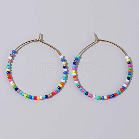 Glass Colorful Beads Hoop Earrings for Women SX7137-4-1
