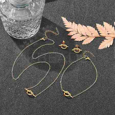 Knot 304 Stainless Steel Pendant Necklaces & Bracelets & Stud Earrings Sets for Women SJEW-C004-16G-1