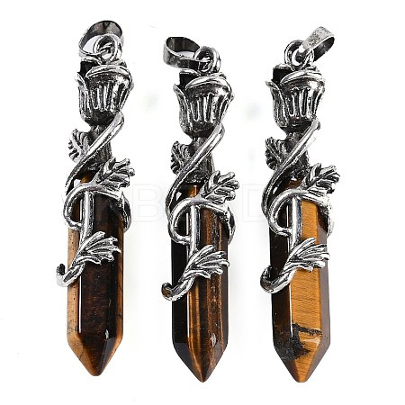 Natural Tiger Eye Faceted Double Termimal Pointed Big Pendants G-P547-03AS-02A-1