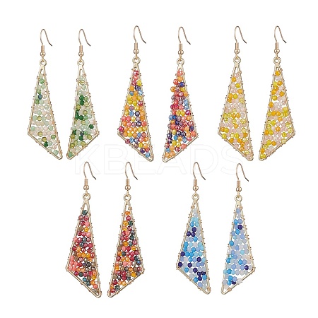 Glass Beaded Triangle Dangle Earrings EJEW-JE05255-1