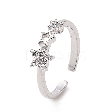 Clear Cubic Zirconia Hollow Out Star Open Cuff Ring RJEW-E072-23P-1