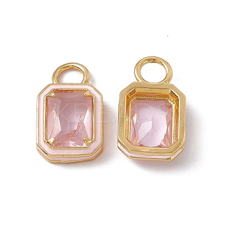 Pink Glass Rectangle Pendants KK-I696-10G-01-1
