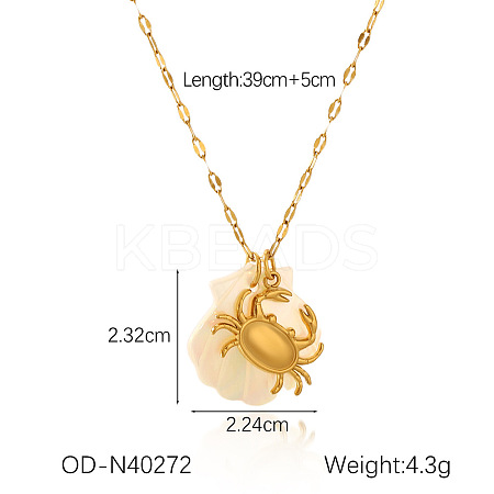 Ocean Theme Natural Shell & 304 Stainless Steel Pendant Dapped Chain Necklaces for Women FS-WG58500-04-1