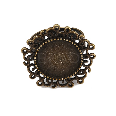 Vintage Adjustable Iron Flower Finger Ring Components Alloy Cabochon Bezel Settings PALLOY-O036-01AB-NF-1