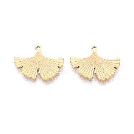 Textured 304 Stainless Steel Leaf Shape Pendants STAS-T073-01G-1