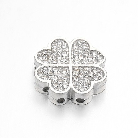 Rack Plating Brass Micro Pave Cubic Zirconia Clover Pendants ZIRC-I012-27P-RS-1