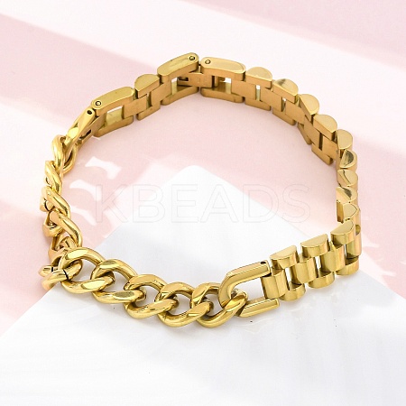 304 Stainless Steel Cuban Link & Panther chain Bracelets for Women Men BJEW-R018-11G-1