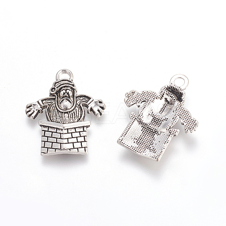 Christmas Jewelry Santas Claus Climb Over the Wall Tibetan Style Alloy Pendants TIBEP-GC123-AS-NR-1