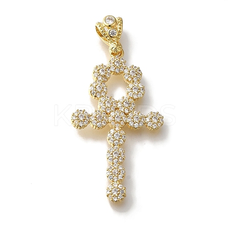 Cross Rack Plating Brass Micro Pave Clear Cubic Zirconia Pendant KK-U019-17G-03-1