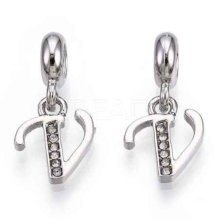 Platinum Rack Plating Alloy Rhinestone European Dangle Charms PALLOY-T048-36P-V-1