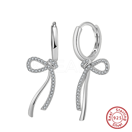 925 Sterling Silver Micro Pave Clear Cubic Zirconia Hoop Earrings STER-P065-08P-1