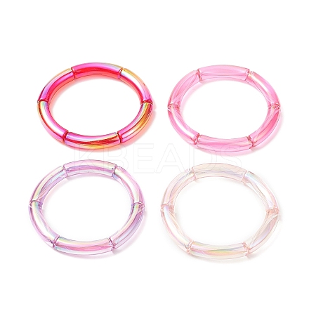 4Pcs 4 Color Acrylic Curved Tube Stretch Bracelets Set for Women BJEW-JB09305-01-1