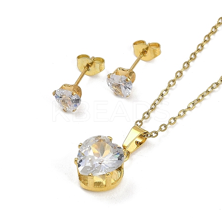 Vacuum Plating 304 & 201 Stainless Steel Cubic Zirconia Jewelry Sets SJEW-F146-02G-01-1