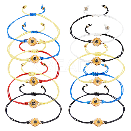 10Pcs 5 Colors Alloy Sunflower Link Bracelets Set BJEW-FI0001-62-1