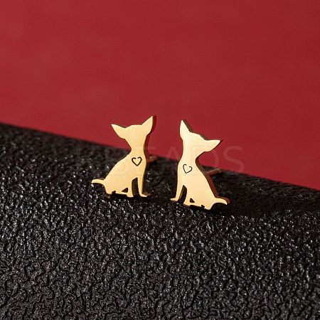 Stainless Steel Dog Stud Earrings PW-WG53AF2-01-1