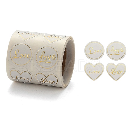 Heart and Flat Round with Word Love Valentine's Stickers Self Adhesive Tag Labels X-DIY-E023-05-1