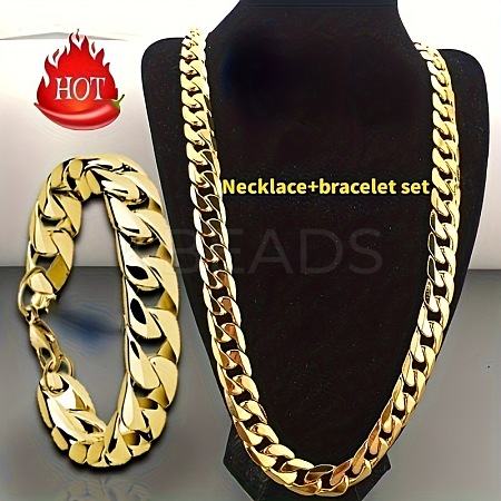Alloy Cuban Curb Chains Necklaces & Bracelets Sets for Men WG37A02-01-1
