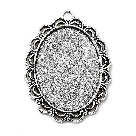 Tibetan Style Antique Silver Alloy Flat Oval Pendant Cabochon Settings TIBEP-M022-58AS-1