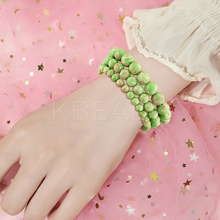 3Pcs 3 Size Synthetic Imperial Jasper Round Beaded Stretch Bracelets Set BJEW-SW00064-28-1
