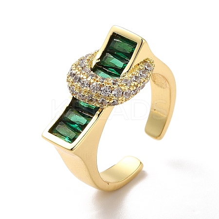 Cubic Zirconia Rectangle with Moon Open Cuff Ring RJEW-C041-06G-03-1