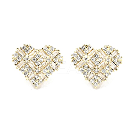 Rack Plating Brass Micro Pave Clear Cubic Zirconia Stud Earrings EJEW-M260-12G-1