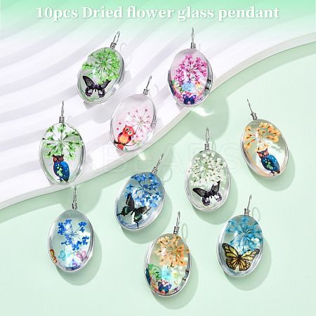 10Pcs Transparent Glass Pendants GLAA-YW0004-73-1