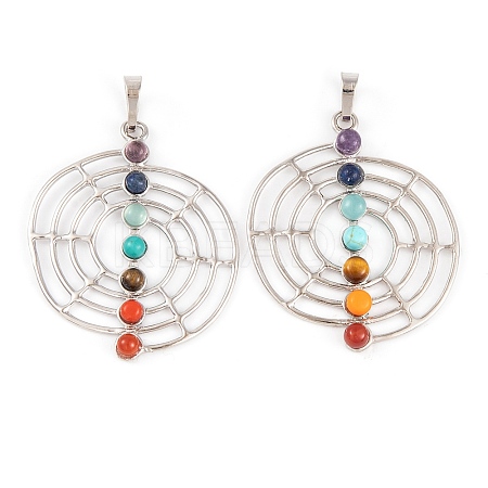 Chakra Natural Tiger Eye & Natural Lapis Lazuli & Natural Carnelian & Synthetic Turquoise & Glass Pendants G-NH0025-10P-1