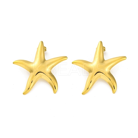 Ion Plating(IP) 304 Stainless Steel Starfish Stud Earrings EJEW-K295-16G-1