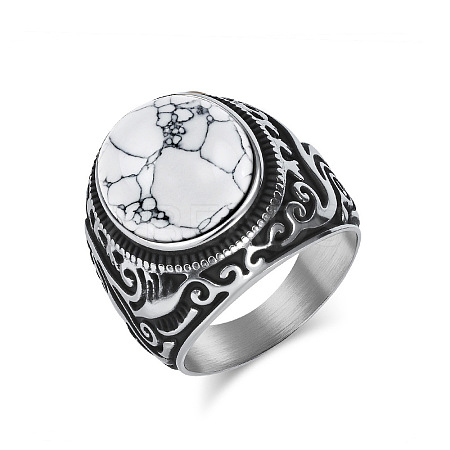 304 Stainless Steel with Natural Howlite Finger Rings for Men FS-WG44E14-07-1