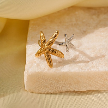 Adjustable 304 Stainless Steel Cuff Rings for Women RJEW-B135-01GP-07-1
