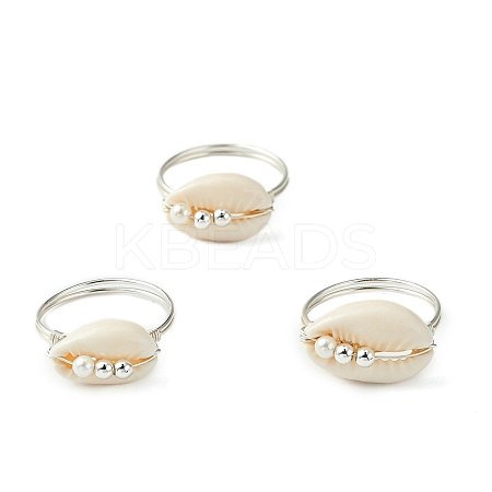 Natural Cowrie Shell Finger Rings RJEW-TA00171-1