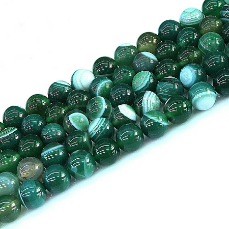Natural Striped Agate/Banded Agate Round Bead Strands G-E234-02-1