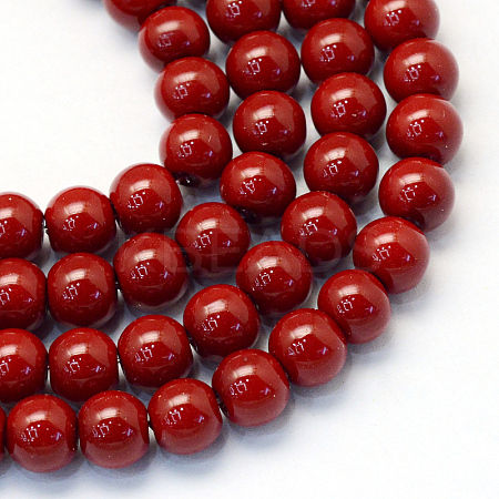 Baking Paint Pearlized Glass Pearl Round Bead Strands LS-HY-Q330-8mm-35-1