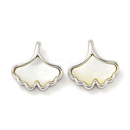 Natural Shell & Brass Gingko Leaf Charms KK-P275-06P-1