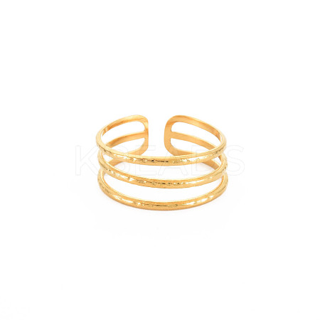 Ion Plating(IP) 304 Stainless Steel Triple Line Open Cuff Ring for Women RJEW-S405-232G-1