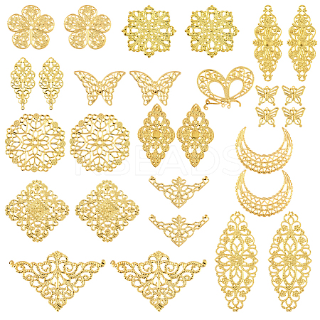 112Pcs 14 Styles Iron & Alloy Filigree Chandelier Component Links FIND-SC0017-06-1