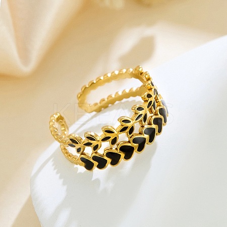 304 Stainless Steel Enamel Cuff Rings for Women RJEW-F194-03G-1