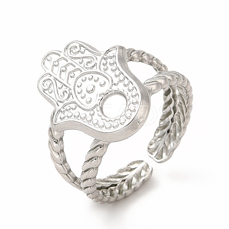 Tarnish Resistant 304 Stainless Steel Hamsa Hand Open Cuff Ring Settings LS-RJEW-B027-22P-1