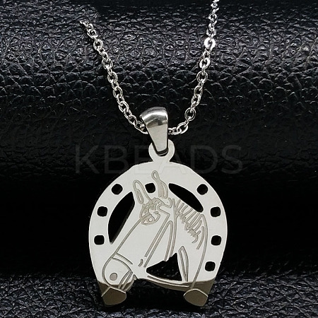 201 Stainless Steel Horse Pendant Necklaces LS-NJEW-H065-23P-1